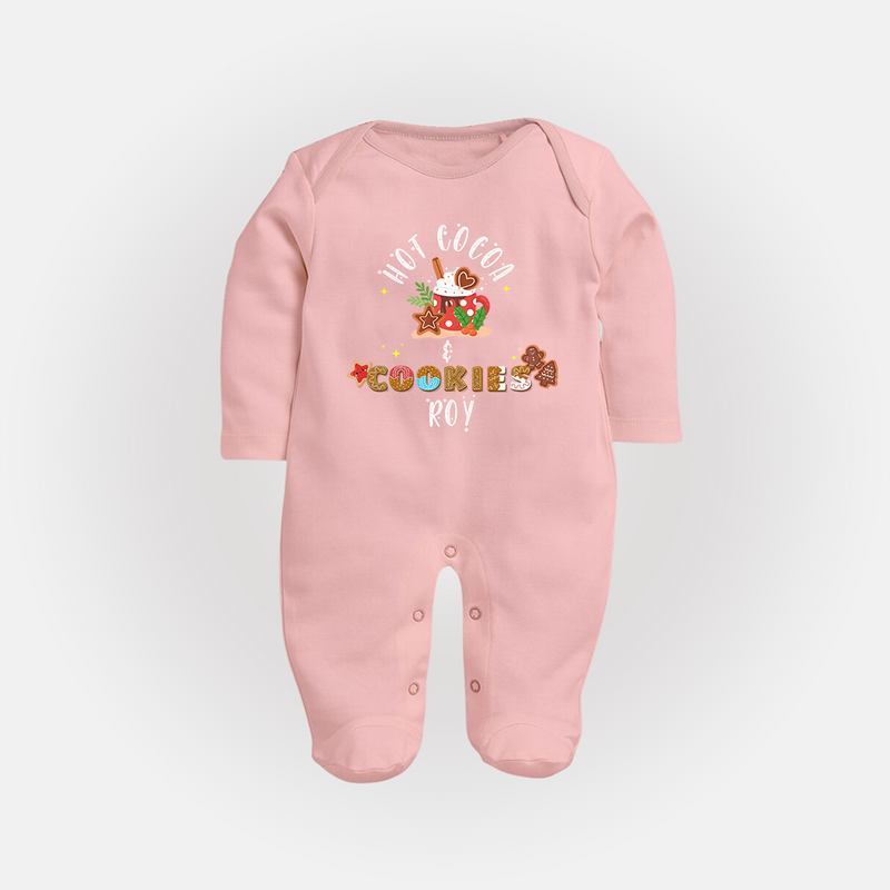 Hot Cocoa & Cookies - Customized Christmas Themed Sleep Suit For Babies - BABY PINK - New Born (Chest 7.5")