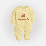 Hot Cocoa & Cookies - Customized Christmas Themed Sleep Suit For Babies - PASTEL YELLOW - New Born (Chest 7.5")