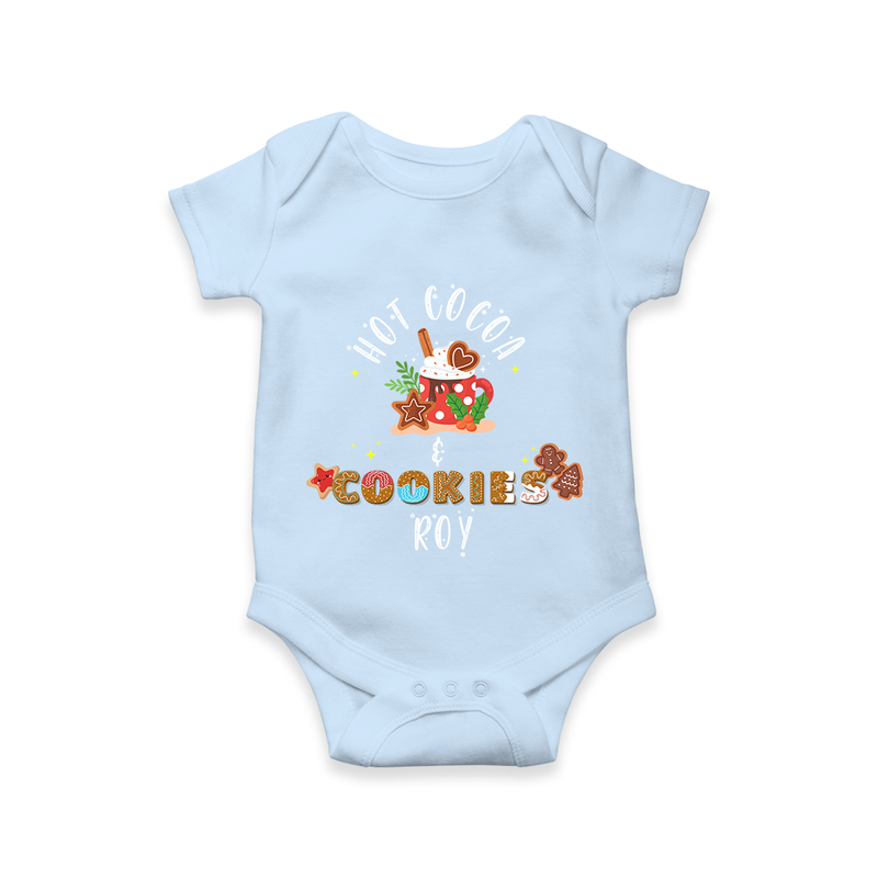 Hot Cocoa & Cookies - Customized Christmas Themed Romper For Kids - BABY BLUE - 0 - 3 Months Old (Chest 16")