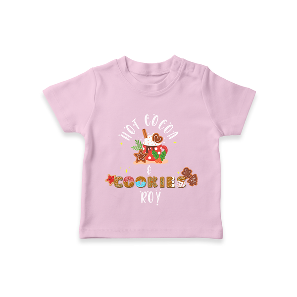 Hot Cocoa & Cookies - Customized Christmas Themed T-Shirt For Kids - PINK - 0-5 Months Old (Chest 17")