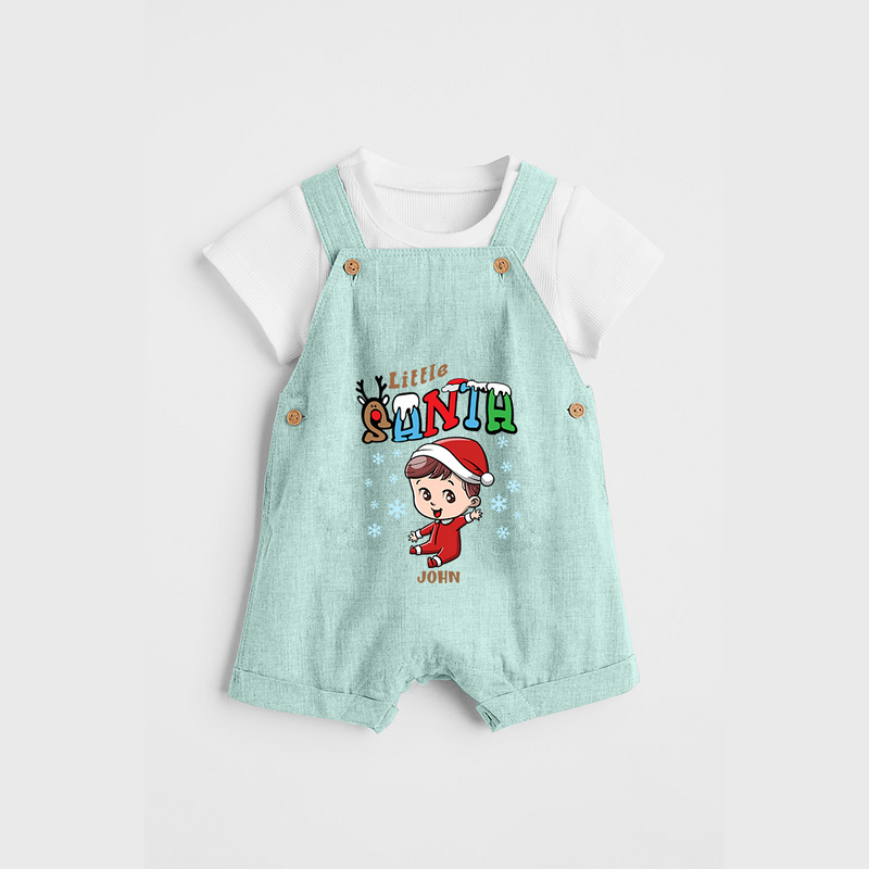 Little Santa - Adorable Kids Dungaree Set For Christmas - ARCTIC BLUE - 0 - 5 Months Old (Chest 18")