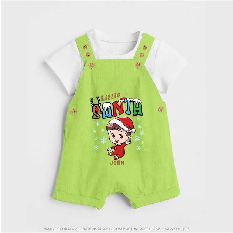 Little Santa - Adorable Kids Dungaree Set For Christmas - GREEN - 0 - 5 Months Old (Chest 18")