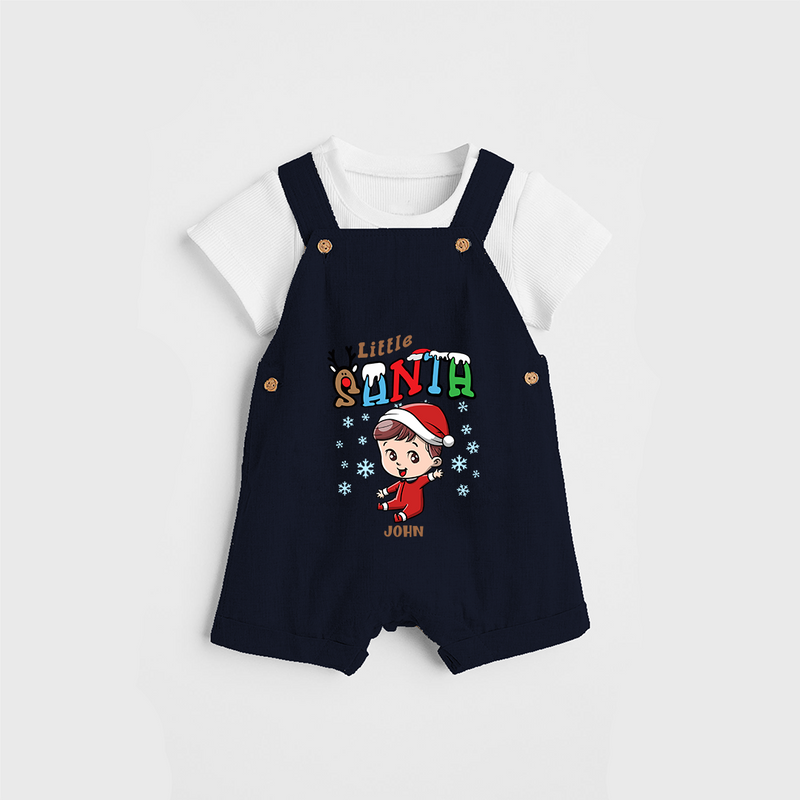 Little Santa - Adorable Kids Dungaree Set For Christmas - NAVY BLUE - 0 - 5 Months Old (Chest 18")