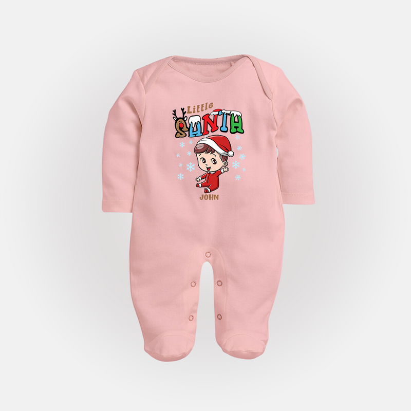 Little Santa - Adorable Kids Baby Sleep Suit For Christmas - BABY PINK - New Born (Chest 7.5")