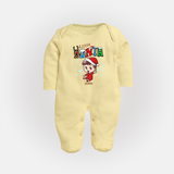 Little Santa - Adorable Kids Baby Sleep Suit For Christmas - PASTEL YELLOW - New Born (Chest 7.5")