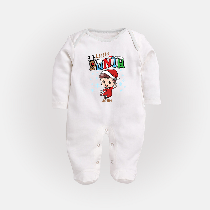 Little Santa - Adorable Kids Baby Sleep Suit For Christmas - WHITE - New Born (Chest 7.5")