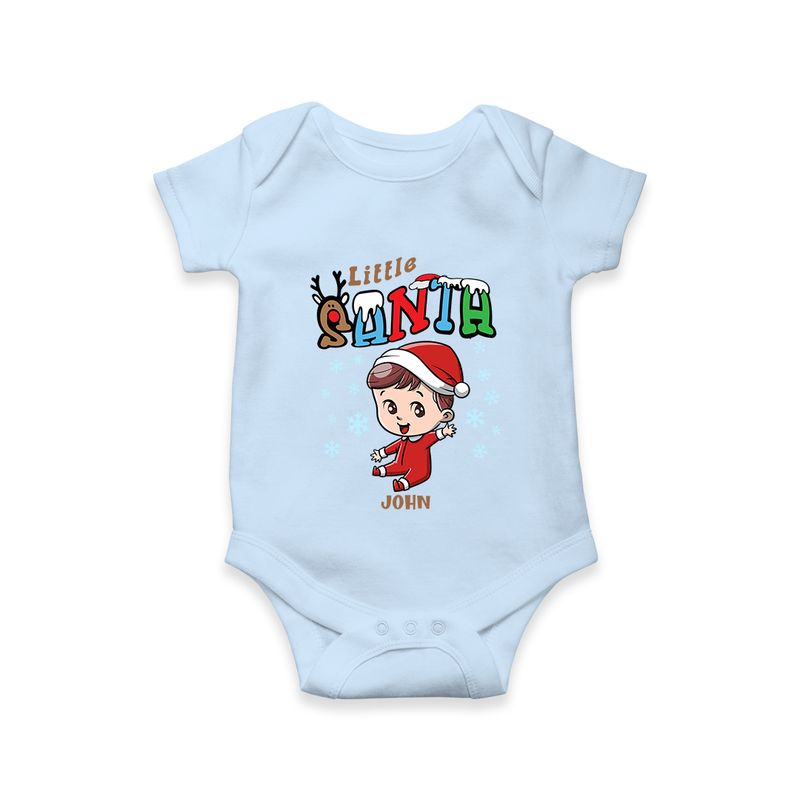 Little Santa - Adorable Baby Romper For Christmas - BABY BLUE - 0 - 3 Months Old (Chest 16")