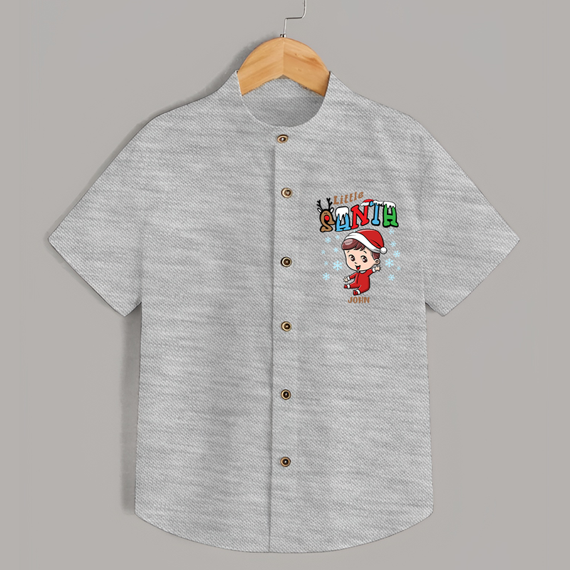 Little Santa - Adorable Kids Shirt For Christmas - GREY MELANGE - 0 - 6 Months Old (Chest 23")