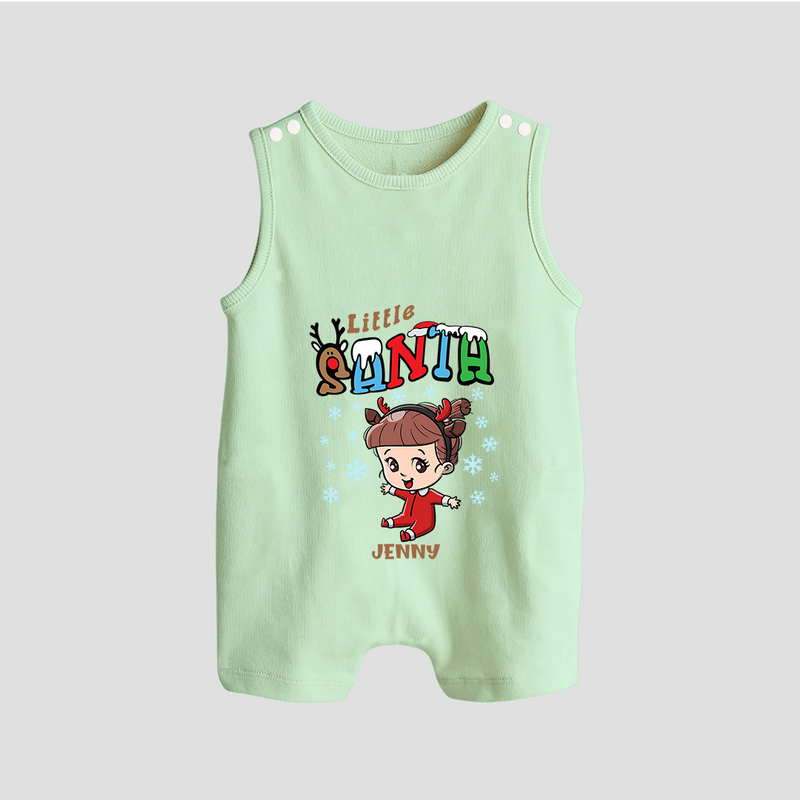 Little Santa - Custom-made Kids Romper Suit For Christmas - MINT GREEN - 0 - 5 Months Old (Chest 18")