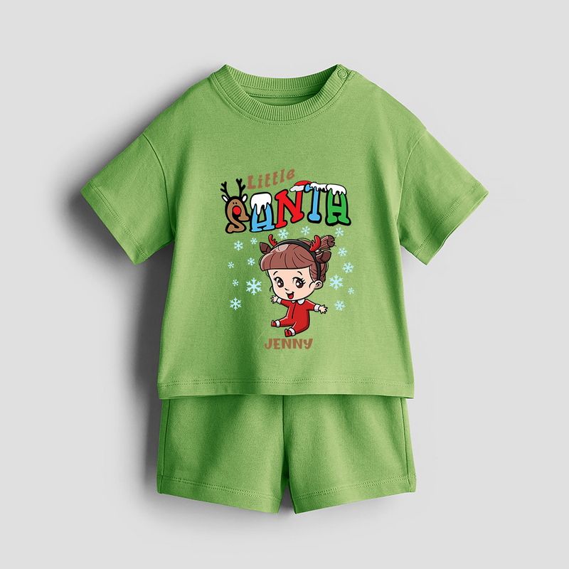 Little Santa - Custom-made Kids Co-ord Set For Christmas - KIWI GREEN - 0-5 months old  (Chest 18")