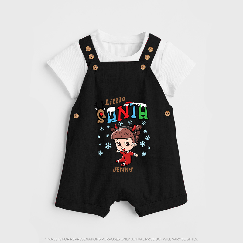 Little Santa - Custom-made Kids Dungaree Set For Christmas - BLACK - 0 - 5 Months Old (Chest 18")