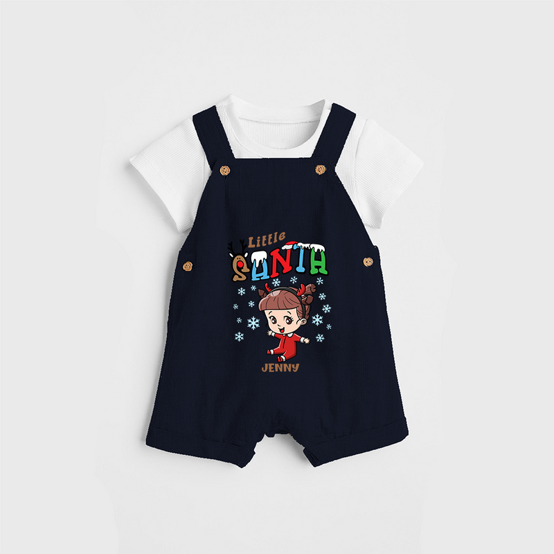 Little Santa - Custom-made Kids Dungaree Set For Christmas - NAVY BLUE - 0 - 5 Months Old (Chest 18")