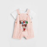 Little Santa - Custom-made Kids Dungaree Set For Christmas - PEACH - 0 - 5 Months Old (Chest 18")