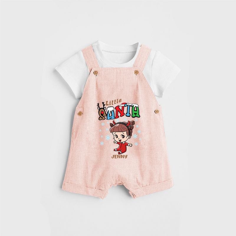 Little Santa - Custom-made Kids Dungaree Set For Christmas - PEACH - 0 - 5 Months Old (Chest 18")