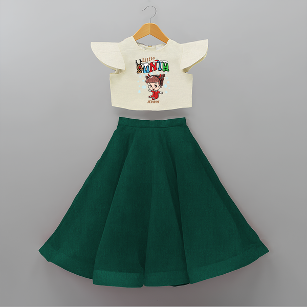 Little Santa - Custom-made Kids Crop Top And Skirt For Christmas - BOTTLE GREEN - 6 - 9 Months Old (Chest 20" , Frock Waist 20")