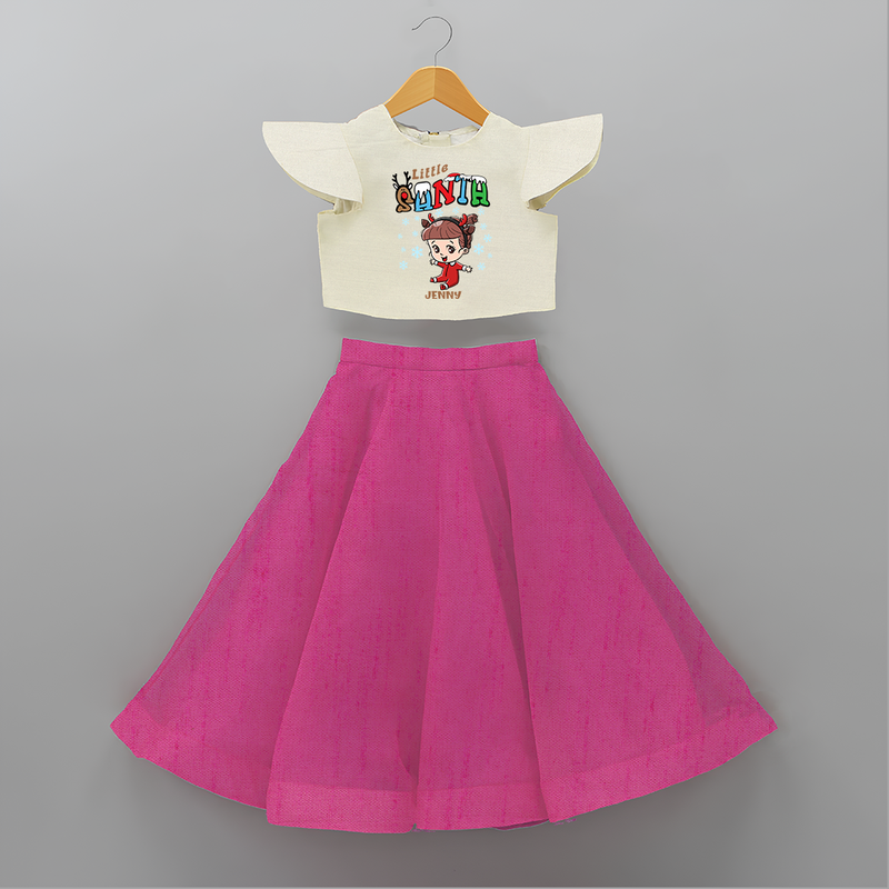 Little Santa - Custom-made Kids Crop Top And Skirt For Christmas - FUSCHIA - 6 - 9 Months Old (Chest 20" , Frock Waist 20")