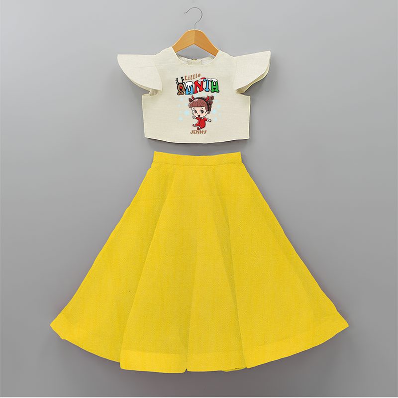 Little Santa - Custom-made Kids Crop Top And Skirt For Christmas - YELLOW - 6 - 9 Months Old (Chest 20" , Frock Waist 20")