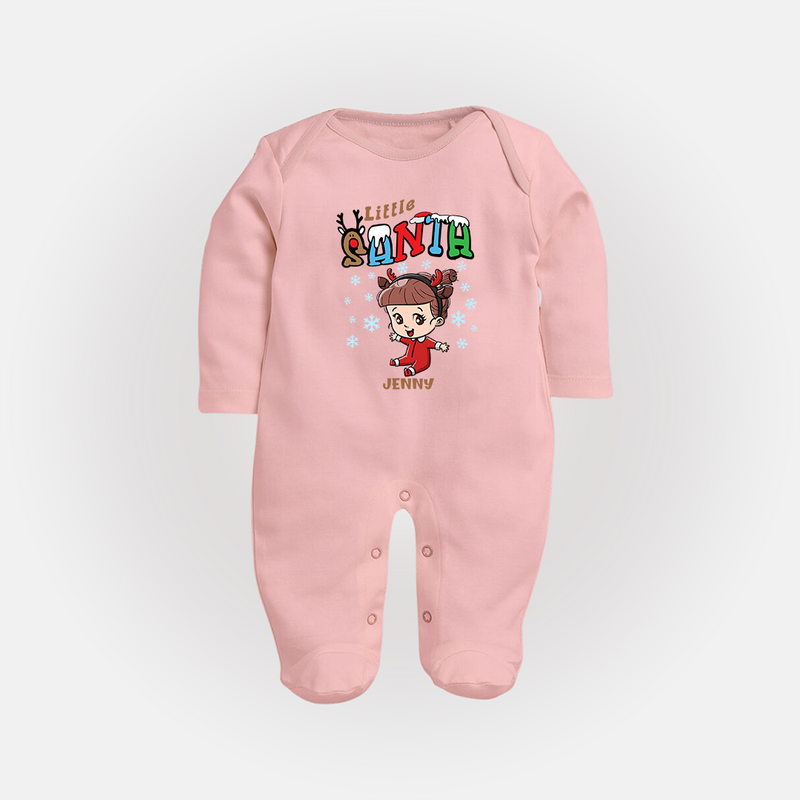 Little Santa - Custom-made Kids Baby Sleep Suit For Christmas - BABY PINK - New Born (Chest 7.5")