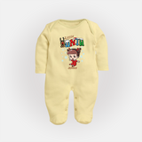 Little Santa - Custom-made Kids Baby Sleep Suit For Christmas - PASTEL YELLOW - New Born (Chest 7.5")