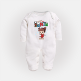 Little Santa - Custom-made Kids Baby Sleep Suit For Christmas - WHITE - New Born (Chest 7.5")