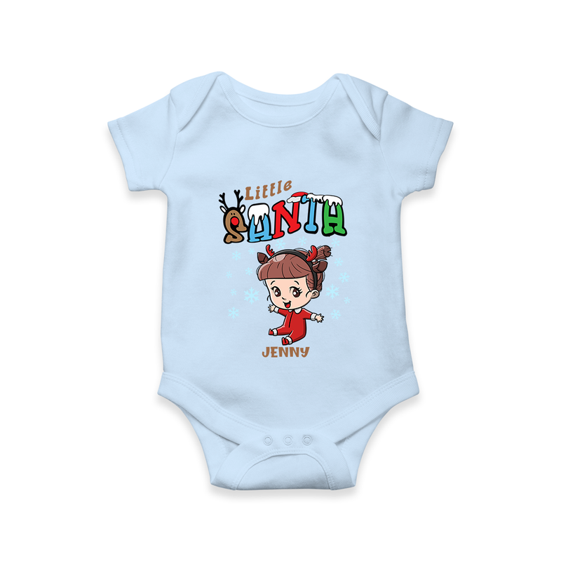 Little Santa - Custom-made Baby Romper For Christmas - BABY BLUE - 0 - 3 Months Old (Chest 16")