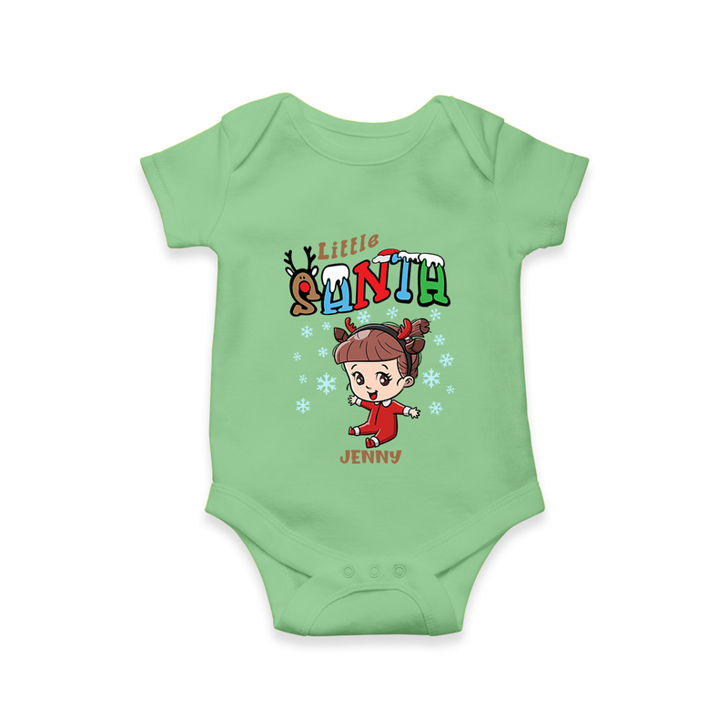 Little Santa - Custom-made Baby Romper For Christmas - GREEN - 0 - 3 Months Old (Chest 16")