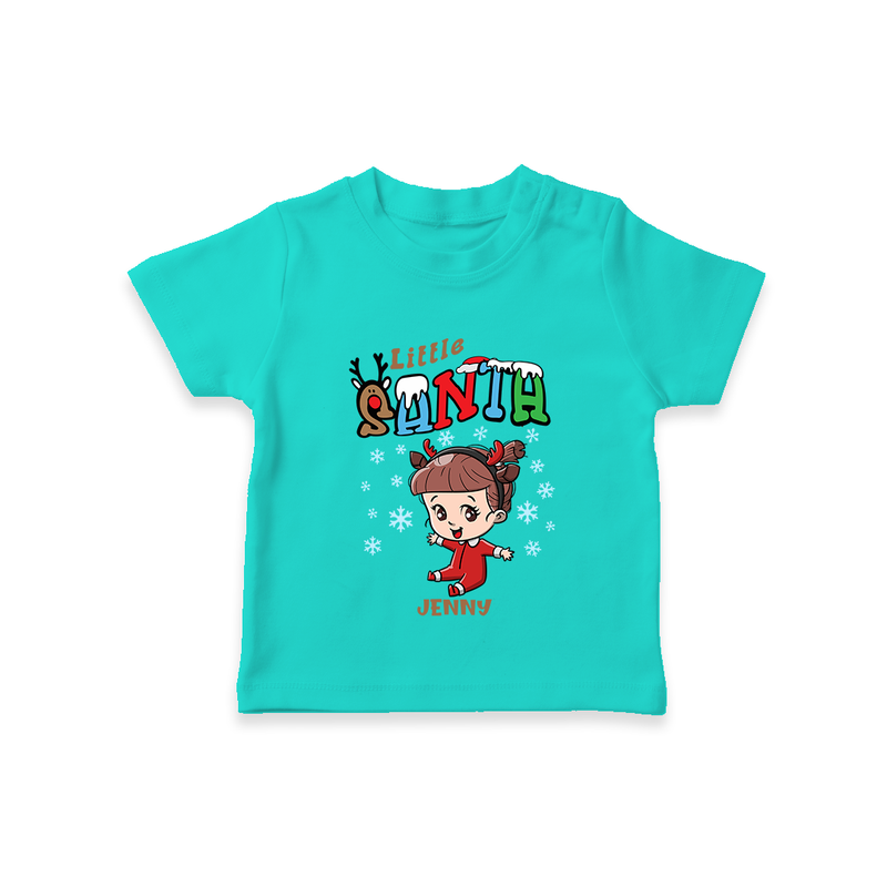 Little Santa - Custom-made Kids T-Shirt For Christmas - TEAL - 0-5 Months Old (Chest 17")