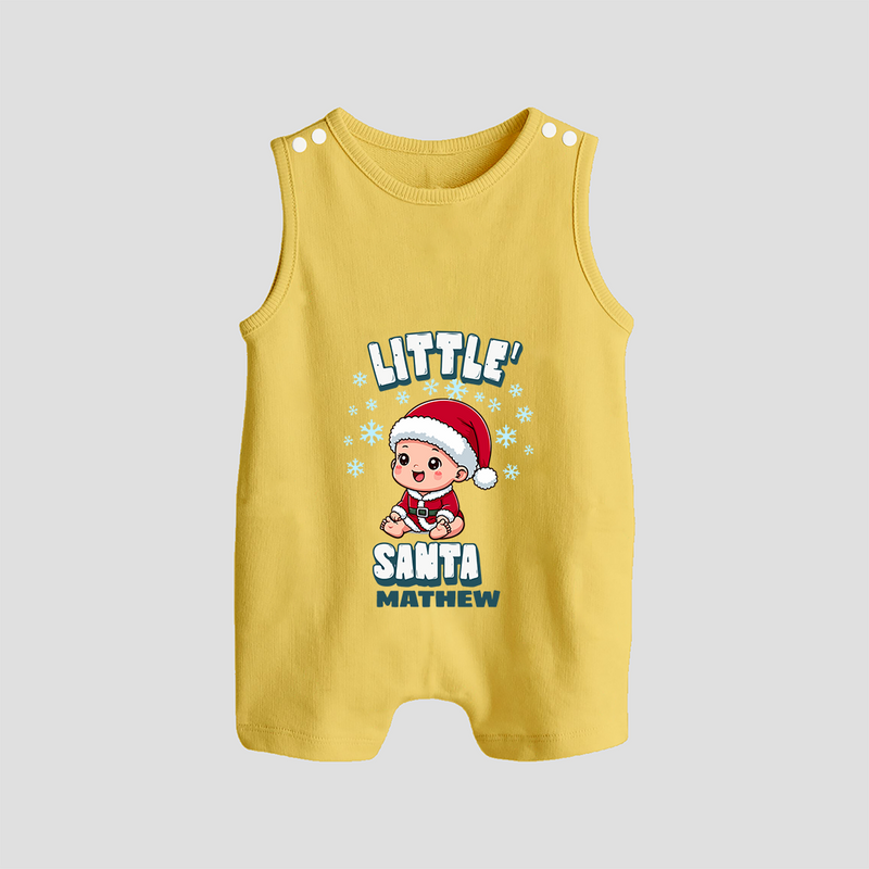 Little' Santa - Customized Romper Suit For Kids With Name - PASTEL YELLOW - 0 - 5 Months Old (Chest 18")