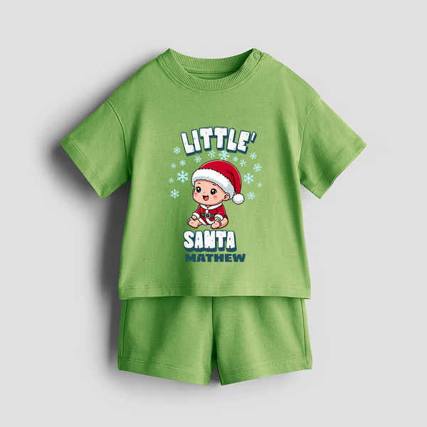 Little' Santa - Customized Co-ord Set For Kids With Name - KIWI GREEN - 0-5 months old  (Chest 18")