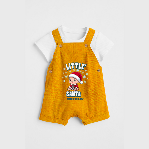 Little' Santa - Customized Dungaree Set For Kids With Name - CHROME YELLOW - 0 - 5 Months Old (Chest 18")