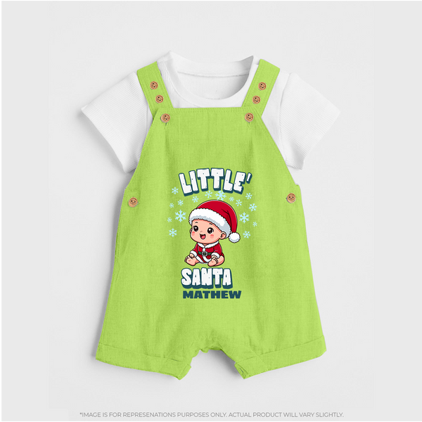 Little' Santa - Customized Dungaree Set For Kids With Name - GREEN - 0 - 5 Months Old (Chest 18")