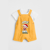 Little' Santa - Customized Dungaree Set For Kids With Name - PASTEL YELLOW - 0 - 5 Months Old (Chest 18")