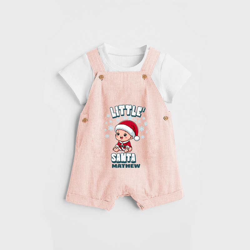 Little' Santa - Customized Dungaree Set For Kids With Name - PEACH - 0 - 5 Months Old (Chest 18")