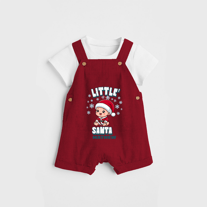 Little' Santa - Customized Dungaree Set For Kids With Name - RED - 0 - 5 Months Old (Chest 18")