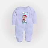 Little' Santa - Customized Baby Sleep Suit For Kids With Name - BABY BLUE - New Born (Chest 7.5")