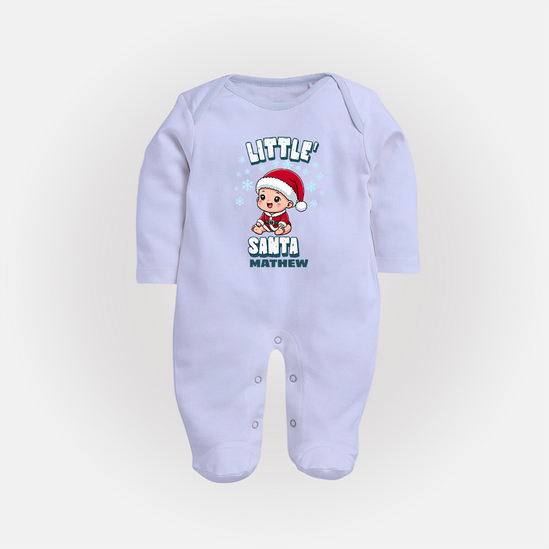 Little' Santa - Customized Baby Sleep Suit For Kids With Name - BABY BLUE - New Born (Chest 7.5")