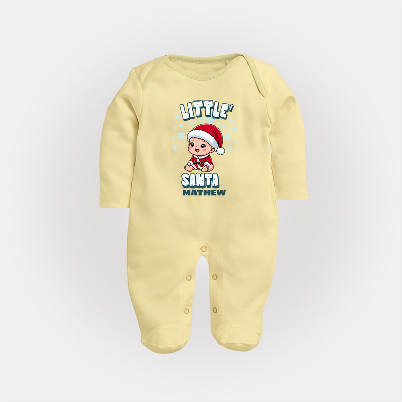 Little' Santa - Customized Baby Sleep Suit For Kids With Name - PASTEL YELLOW - New Born (Chest 7.5")