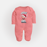 Little' Santa - Customized Baby Sleep Suit For Kids With Name - PEACH - New Born (Chest 7.5")