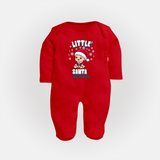 Little' Santa - Customized Baby Sleep Suit For Kids With Name - RED - New Born (Chest 7.5")