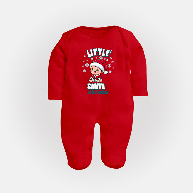 Little' Santa - Customized Baby Sleep Suit For Kids With Name - RED - New Born (Chest 7.5")