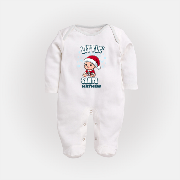 Little' Santa - Customized Baby Sleep Suit For Kids With Name - WHITE - New Born (Chest 7.5")