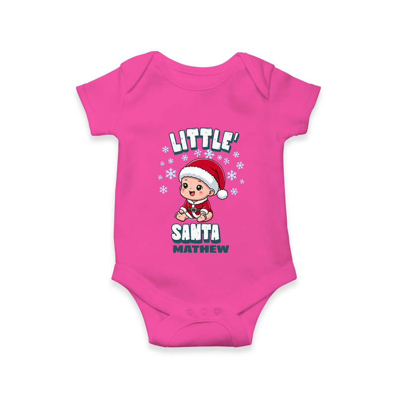 Little' Santa - Customized Romper For Babies With Name - HOT PINK - 0 - 3 Months Old (Chest 16")