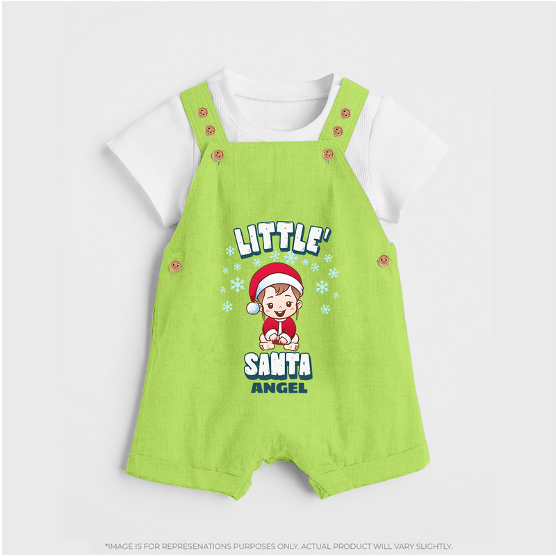 Little' Santa - Personalized Dungaree Set For Kids - GREEN - 0 - 5 Months Old (Chest 18")