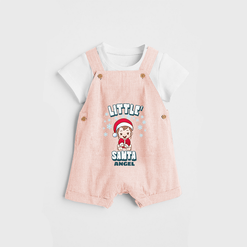 Little' Santa - Personalized Dungaree Set For Kids - PEACH - 0 - 5 Months Old (Chest 18")