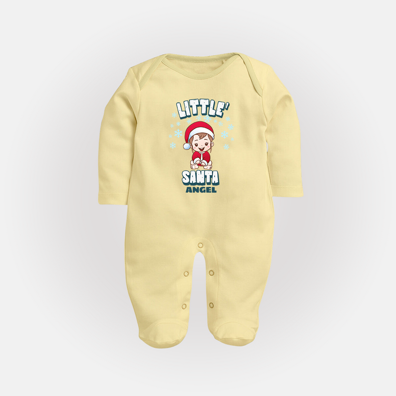 Little' Santa - Personalized Baby Sleep Suit For Kids - PASTEL YELLOW - New Born (Chest 7.5")