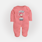 Little' Santa - Personalized Baby Sleep Suit For Kids - PEACH - New Born (Chest 7.5")