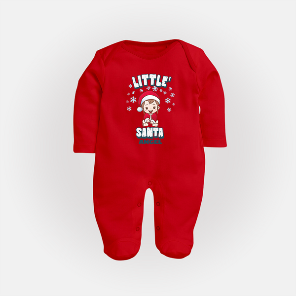 Little' Santa - Personalized Baby Sleep Suit For Kids - RED - New Born (Chest 7.5")