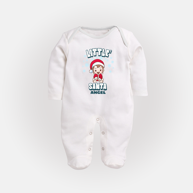 Little' Santa - Personalized Baby Sleep Suit For Kids - WHITE - New Born (Chest 7.5")