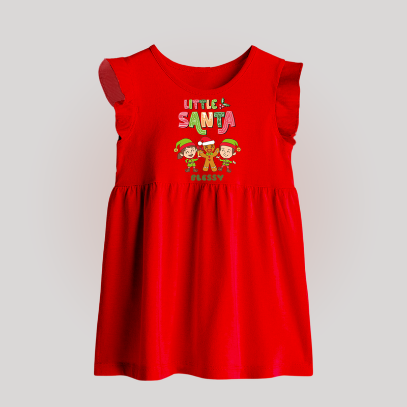 Little' Santa - Baby Frock With Customized Name - RED - 0 - 3 Months Old (Chest 17")