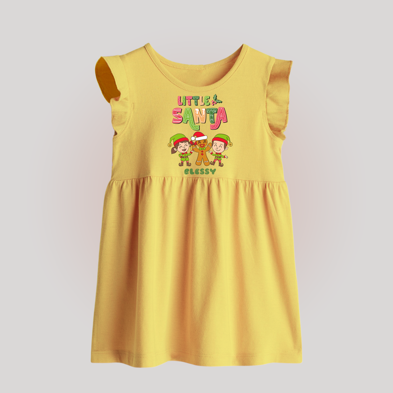 Little' Santa - Baby Frock With Customized Name - YELLOW - 0 - 3 Months Old (Chest 17")